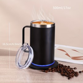 大容量加熱コーヒーマグ - ステンレス製、USB電源、バッテリー不要、55°C/131°Fまでのホットドリンクに最適、コーヒー愛好家へのギフト|ステンレス製マグ|耐久性のあるハンドル