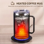 大容量加熱コーヒーマグ - ステンレス製、USB電源、バッテリー不要、55°C/131°Fまでのホットドリンクに最適、コーヒー愛好家へのギフト|ステンレス製マグ|耐久性のあるハンドル