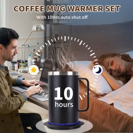 大容量加熱コーヒーマグ - ステンレス製、USB電源、バッテリー不要、55°C/131°Fまでのホットドリンクに最適、コーヒー愛好家へのギフト|ステンレス製マグ|耐久性のあるハンドル