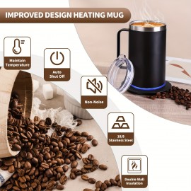 大容量加熱コーヒーマグ - ステンレス製、USB電源、バッテリー不要、55°C/131°Fまでのホットドリンクに最適、コーヒー愛好家へのギフト|ステンレス製マグ|耐久性のあるハンドル