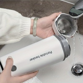 1個 350ml 急煮電気ケトル、取り外し可能なUSプラグ付き、防汚&自動停止、旅行、オフィス、家庭に最適 - ホワイトプラスチック、300W、バッテリー不要、トラベルマグ
