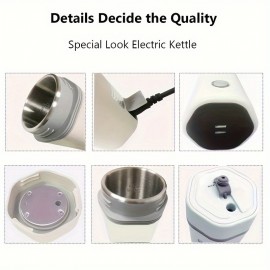 1個 350ml 急煮電気ケトル、取り外し可能なUSプラグ付き、防汚&自動停止、旅行、オフィス、家庭に最適 - ホワイトプラスチック、300W、バッテリー不要、トラベルマグ