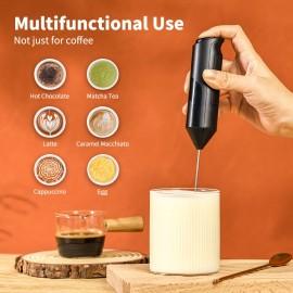 電動ミルク泡立て器、ハンドヘルド、電池式泡立て器泡立て器、コーヒー、カプチーノ、ラテ、フラッペ、抹茶、ホットチョコレート、キッチンアクセサリー用ミニドリンクミキサー (ブラック) (電池は含まれません)