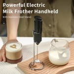 電動ミルク泡立て器、ハンドヘルド、電池式泡立て器泡立て器、コーヒー、カプチーノ、ラテ、フラッペ、抹茶、ホットチョコレート、キッチンアクセサリー用ミニドリンクミキサー (ブラック) (電池は含まれません)