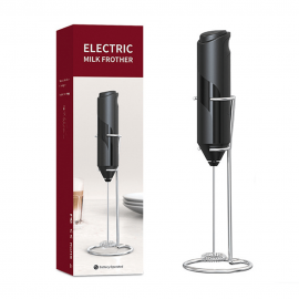 電動ミルク泡立て器、ハンドヘルド、電池式泡立て器泡立て器、コーヒー、カプチーノ、ラテ、フラッペ、抹茶、ホットチョコレート、キッチンアクセサリー用ミニドリンクミキサー (ブラック) (電池は含まれません)
