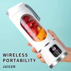 1pc USB充電式ポータブルフルーツジューサー - コンパクトな15.22ozミニアイスクラッシャー、10枚の刃、調整可能な速度設定、スムージー、ミルクシェイク、旅行用の簡単なクリーニング、デジタルディスプレイ、食品用ABS、最新のジュースと移動用のリフレッシュメントに最適