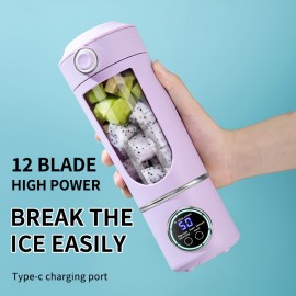 YAOWITHSU ポータブルUSB充電式ジューサー - スムージー＆ミルクシェイク用コンパクト23.67ozブレンダー、簡単お手入れ、デジタルディスプレイ＆12枚刃付き