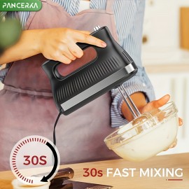 パンセルカ 300W 電動ハンドミキサー、ホイップ付き、スナップオン収納ケース＆伝統的なビーター - 効率的な混合用エルゴノミックブラックキッチンミキサー、追加のホイップ付属、ベーキング＆クッキングに最適、スタイリッシュな家電製品 | 頑丈なハンドル構造、ベーキング用ミキサー