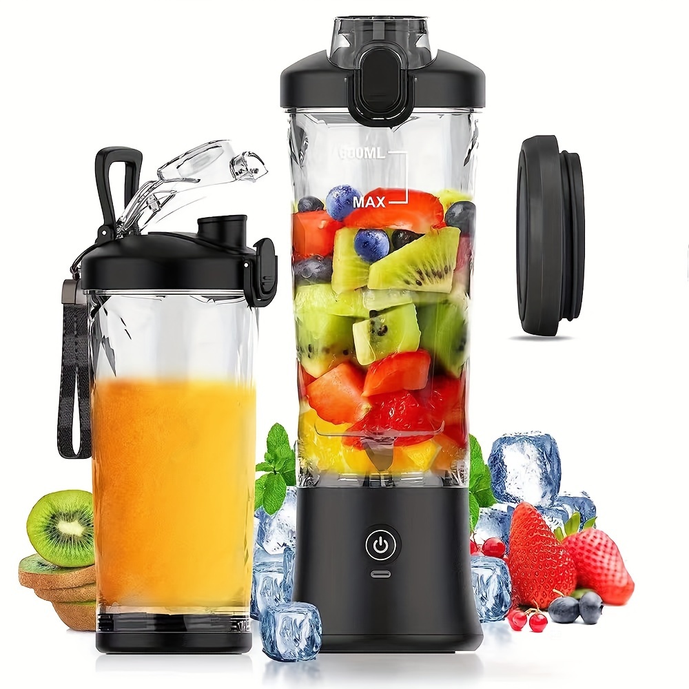 1pc 携帯用ブレンダー、20oz 多機能ハンドヘルドジューサーミキサー、ミニ電気飲料カップ、2000mAhリチウムバッテリー内蔵USB充電式、滑り止めベース、お手入れ簡単、プッシュボタン制御、≤36V - 0.5L 容量