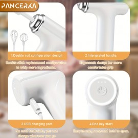 PANCERKA USB充電式ワイヤレスハンドヘルド電動エッグビーター、多機能泡立て器ミキサー、コンパクトで使いやすく省スペース、コーヒー、カプチーノ、クリーム、ベーキング、キッチン用
