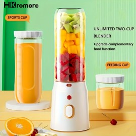 HKromore ポータブルデュアルカップジューサー - 450ml、USB充電式、学生＆家庭用に最適、食品グレードPP素材の多機能