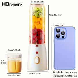 HKromore ポータブルデュアルカップジューサー - 450ml、USB充電式、学生＆家庭用に最適、食品グレードPP素材の多機能