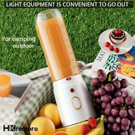 HKromore ポータブルデュアルカップジューサー - 450ml、USB充電式、学生＆家庭用に最適、食品グレードPP素材の多機能
