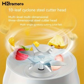 HKromore ポータブルデュアルカップジューサー - 450ml、USB充電式、学生＆家庭用に最適、食品グレードPP素材の多機能