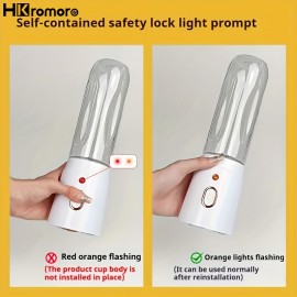 HKromore ポータブルデュアルカップジューサー - 450ml、USB充電式、学生＆家庭用に最適、食品グレードPP素材の多機能