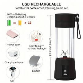 Ifeling USB充電式ポータブルブレンダー - ミニパーソナルスムージーメーカー、ジュース・シェイク＆トラベルドリンク用、380ml、食品グレードPPカップ、リチウムバッテリー、黒と緑のアクセント、携帯型ブレンダー