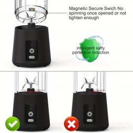 Ifeling USB充電式ポータブルブレンダー - ミニパーソナルスムージーメーカー、ジュース・シェイク＆トラベルドリンク用、380ml、食品グレードPPカップ、リチウムバッテリー、黒と緑のアクセント、携帯型ブレンダー