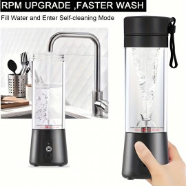 Ifeling USB充電式ポータブルブレンダー - ミニパーソナルスムージーメーカー、ジュース・シェイク＆トラベルドリンク用、380ml、食品グレードPPカップ、リチウムバッテリー、黒と緑のアクセント、携帯型ブレンダー