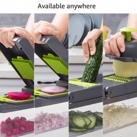14-in-1 多機能野菜チョッパーセット、8枚のステンレス鋼ブレード＆コンテナ付き - 玉ねぎ、ニンニクなどに最適
