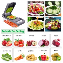14-in-1 多機能野菜チョッパーセット、8枚のステンレス鋼ブレード＆コンテナ付き - 玉ねぎ、ニンニクなどに最適