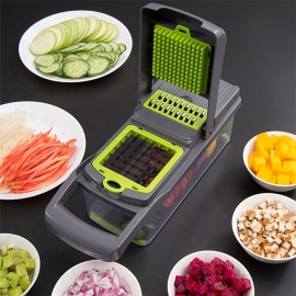 14-in-1 多機能野菜チョッパーセット、8枚のステンレス鋼ブレード＆コンテナ付き - 玉ねぎ、ニンニクなどに最適