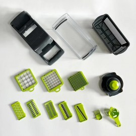 14-in-1 多機能野菜チョッパーセット、8枚のステンレス鋼ブレード＆コンテナ付き - 玉ねぎ、ニンニクなどに最適