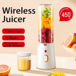 1個/450ml、ジューサー、2つのカップ付き、ポータブルUSB充電式ミニブレンダーフレッシュジュースカップ、ワイヤレスポータブルジュース、ボーナスポータブルカップカバー、スムージーとシェイク用のパーソナルサイズブレンダー、キッチン、ホーム、旅行用のホームフルーツブレンダー