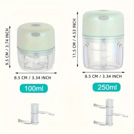 1個のコンパクトな250mL USB充電式電動ガーリックチョッパー - チリ、ショウガ、野菜用のポータブルで耐久性のあるフードプロセッサー、交換可能なブレード、リチウムポリマーバッテリー
