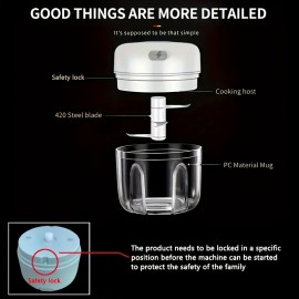 1個のコンパクトな250mL USB充電式電動ガーリックチョッパー - チリ、ショウガ、野菜用のポータブルで耐久性のあるフードプロセッサー、交換可能なブレード、リチウムポリマーバッテリー